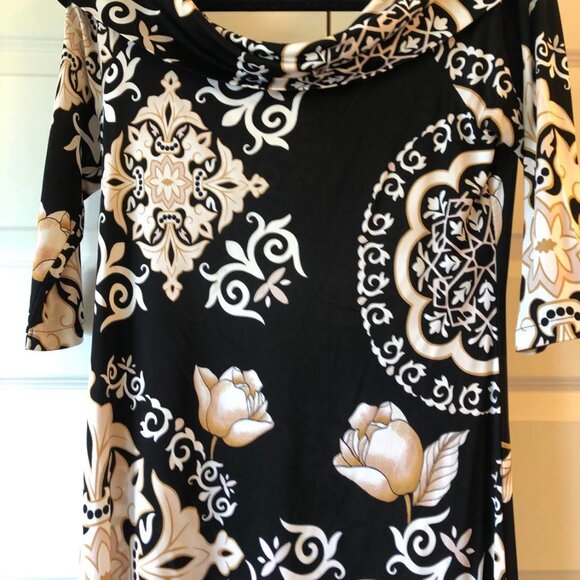 WHITE HOUSE BLACK MARKET Black Geometric Pattern Boat-neck Shift Dress M - Picture 3 of 5
